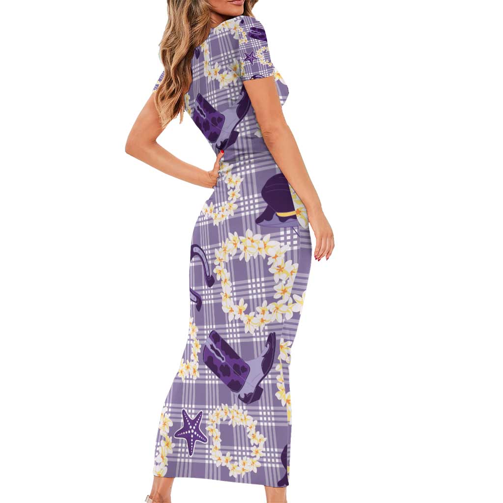Aloha Hawaii Paniolo Lavender Palaka Family Matching Short Sleeve Bodycon Dress and Hawaiian Shirt Coastal Rodeo LT7 - Polynesian Pride