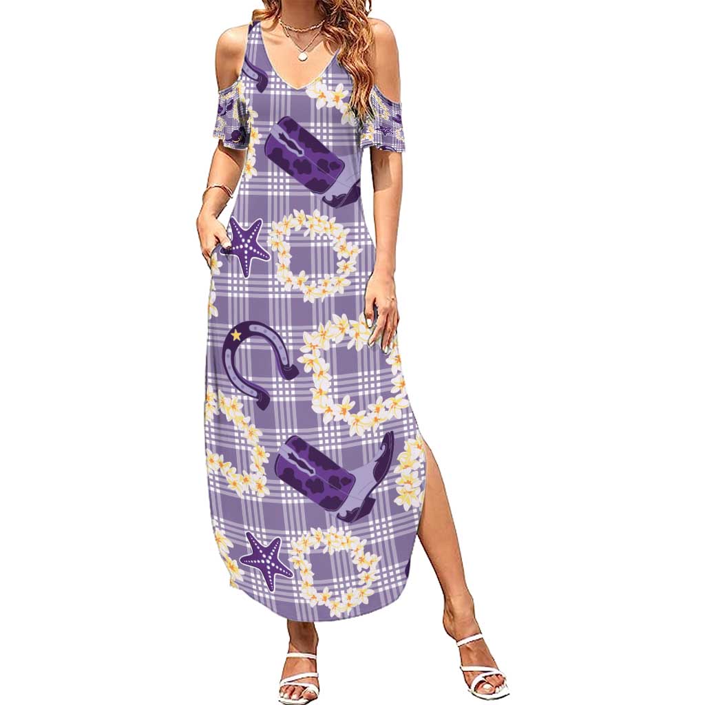 Aloha Hawaii Paniolo Lavender Palaka Family Matching Summer Maxi Dress and Hawaiian Shirt Coastal Rodeo LT7 Mom's Dress Lavender - Polynesian Pride