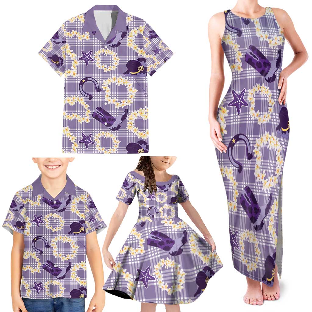 Aloha Hawaii Paniolo Lavender Palaka Family Matching Tank Maxi Dress and Hawaiian Shirt Coastal Rodeo LT7 - Polynesian Pride