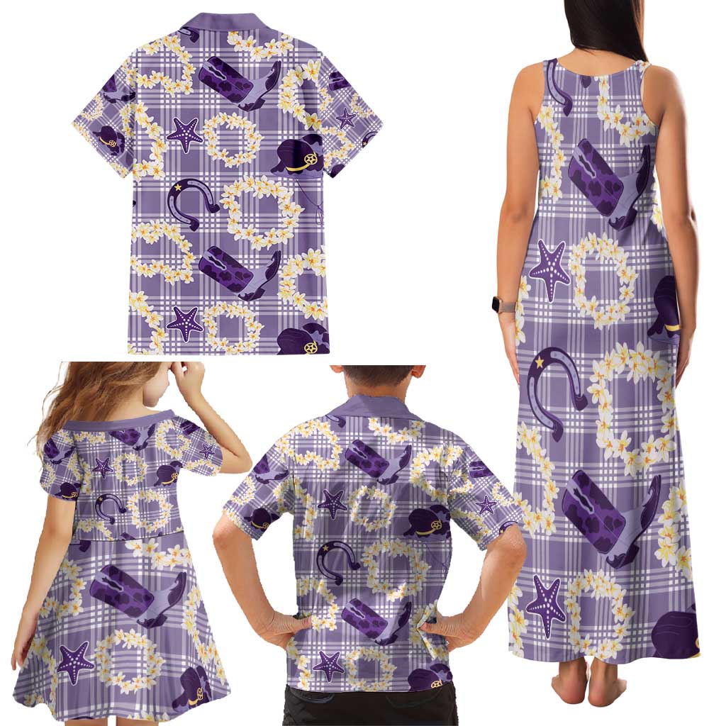 Aloha Hawaii Paniolo Lavender Palaka Family Matching Tank Maxi Dress and Hawaiian Shirt Coastal Rodeo LT7 - Polynesian Pride