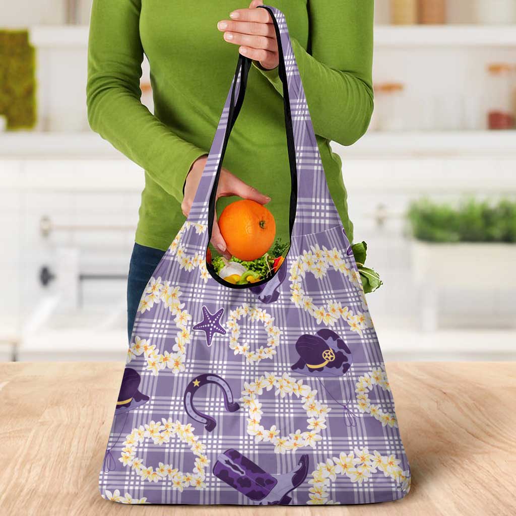 Aloha Hawaii Paniolo Lavender Palaka Grocery Bag Coastal Rodeo - Polynesian Pride