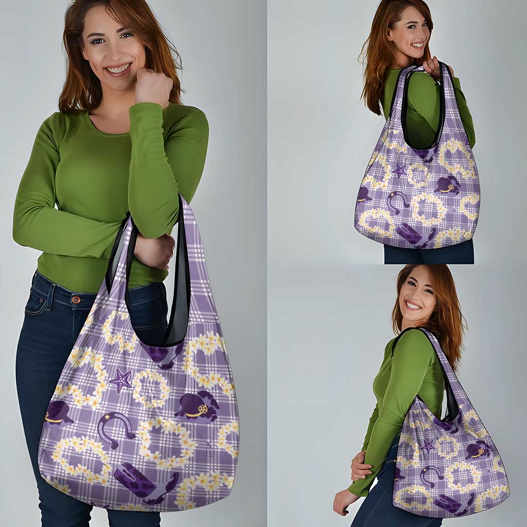 Aloha Hawaii Paniolo Lavender Palaka Grocery Bag Coastal Rodeo - Polynesian Pride