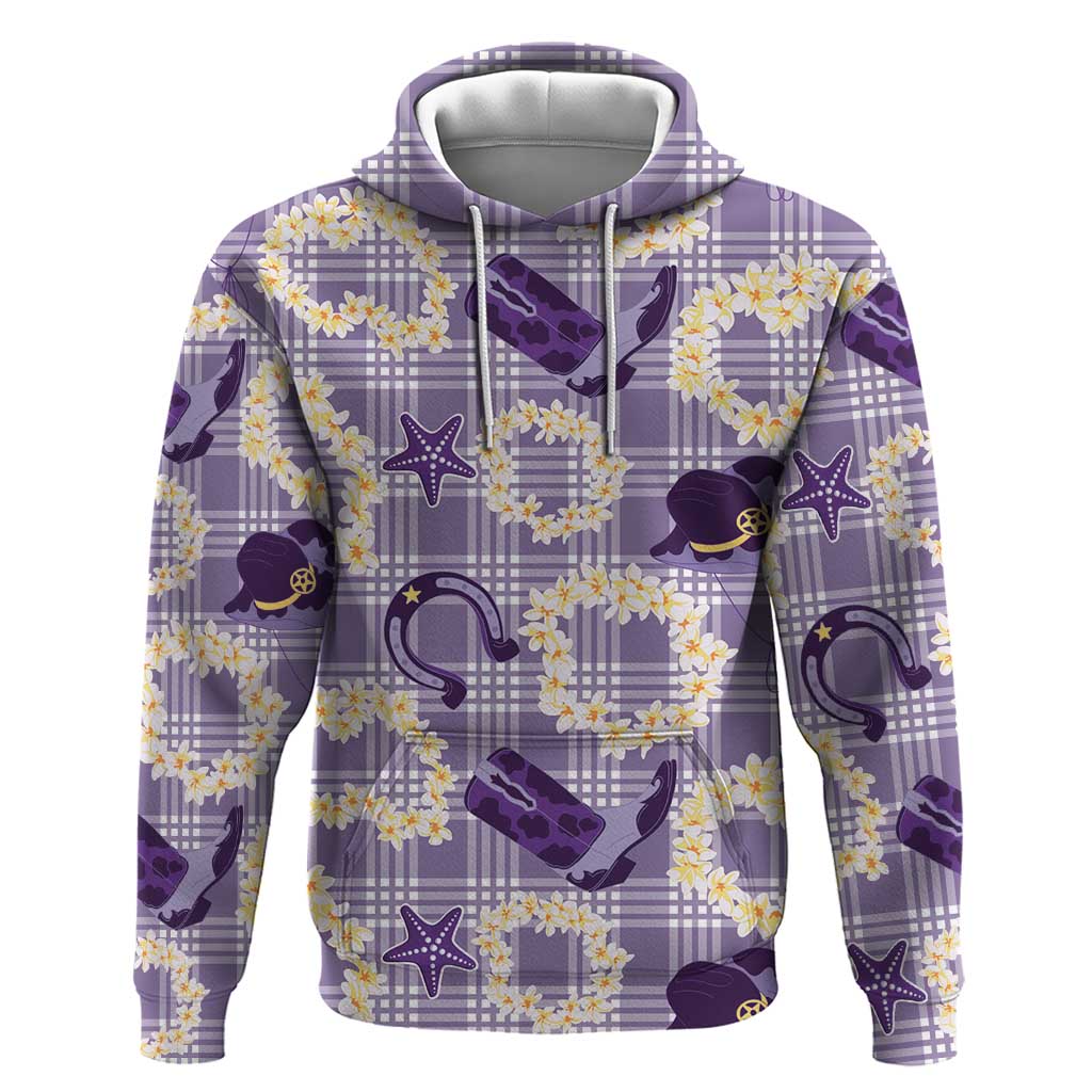 Aloha Hawaii Paniolo Lavender Palaka Hoodie Coastal Rodeo - Polynesian Pride