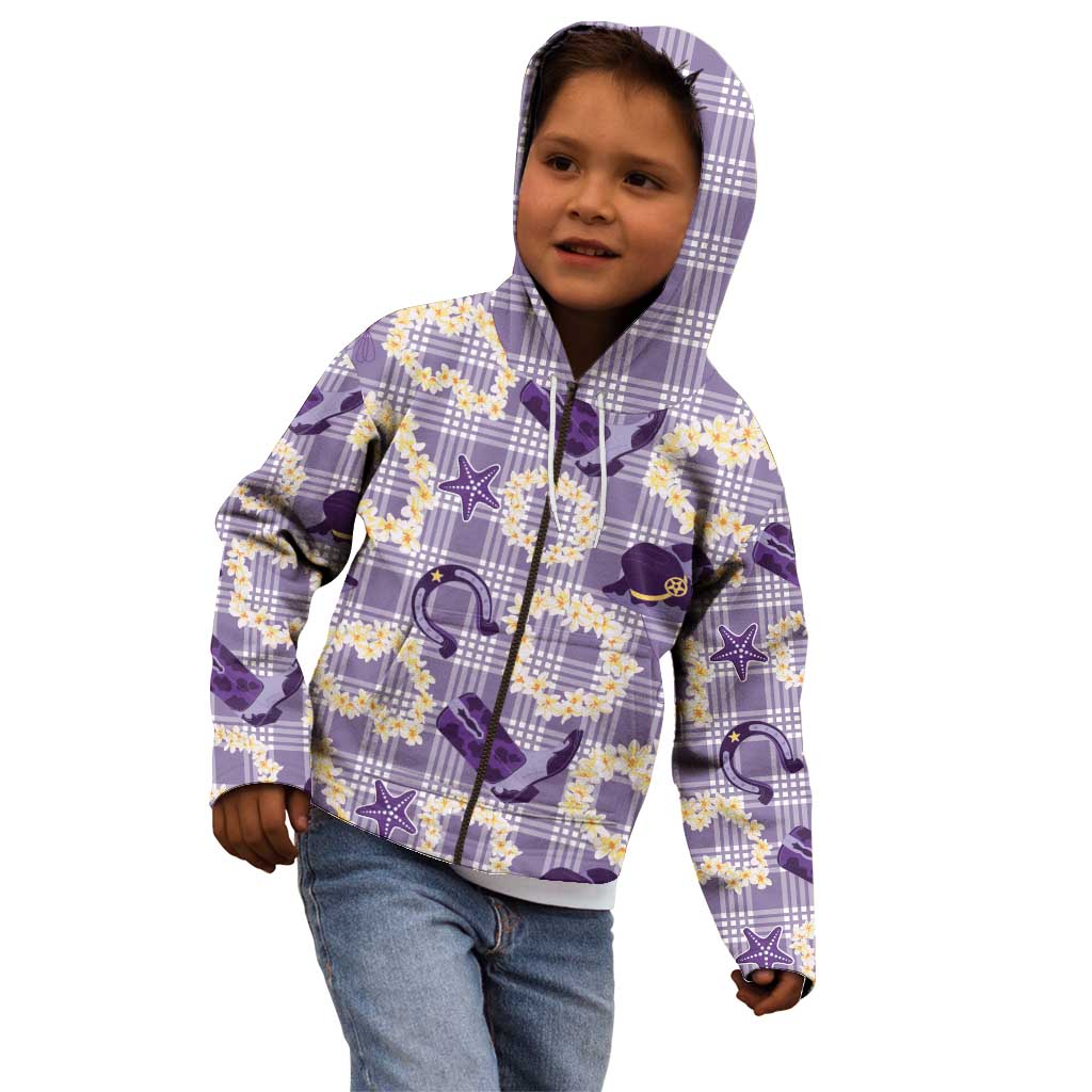 Aloha Hawaii Paniolo Lavender Palaka Kid Hoodie Coastal Rodeo - Polynesian Pride