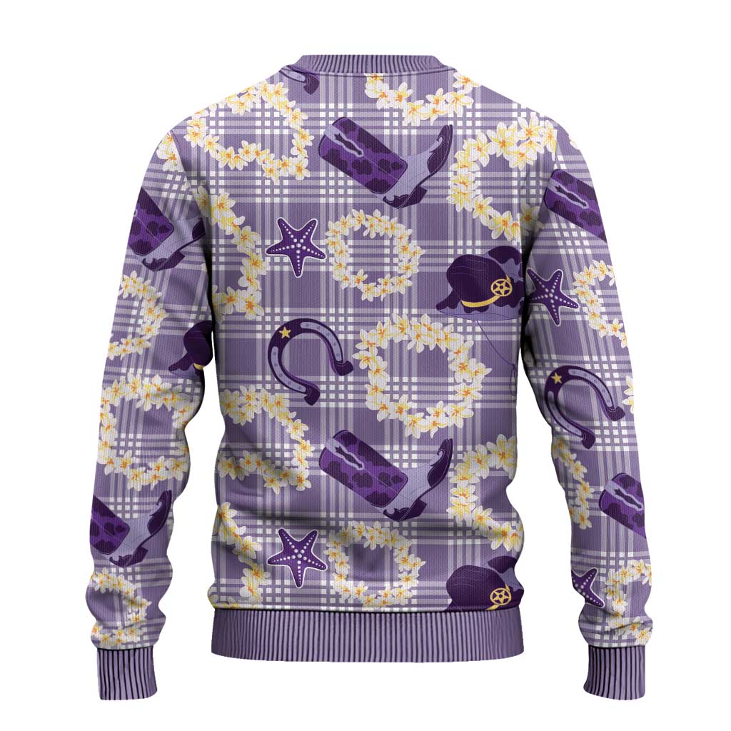 Aloha Hawaii Paniolo Lavender Palaka Ugly Christmas Sweater Coastal Rodeo LT7 - Polynesian Pride