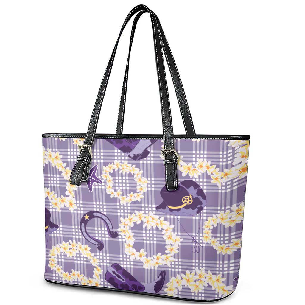 Aloha Hawaii Paniolo Lavender Palaka Leather Tote Bag Coastal Rodeo - Polynesian Pride