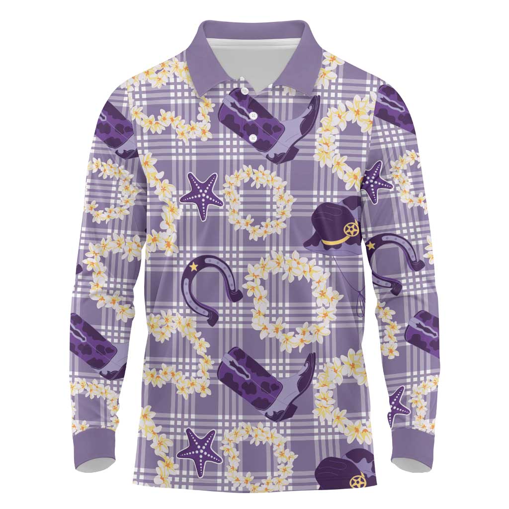 Aloha Hawaii Paniolo Lavender Palaka Long Sleeve Polo Shirt Coastal Rodeo LT7 Lavender - Polynesian Pride