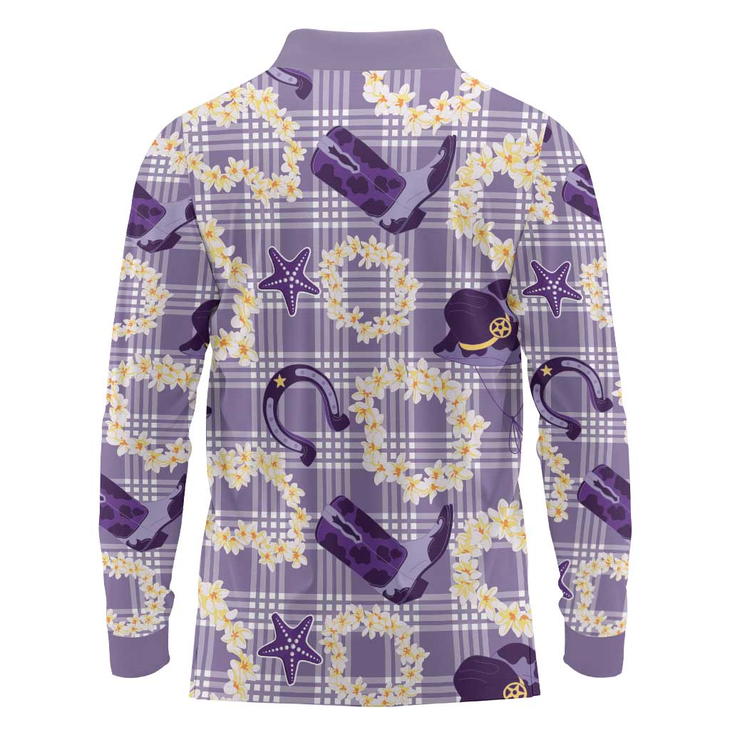 Aloha Hawaii Paniolo Lavender Palaka Long Sleeve Polo Shirt Coastal Rodeo LT7 - Polynesian Pride