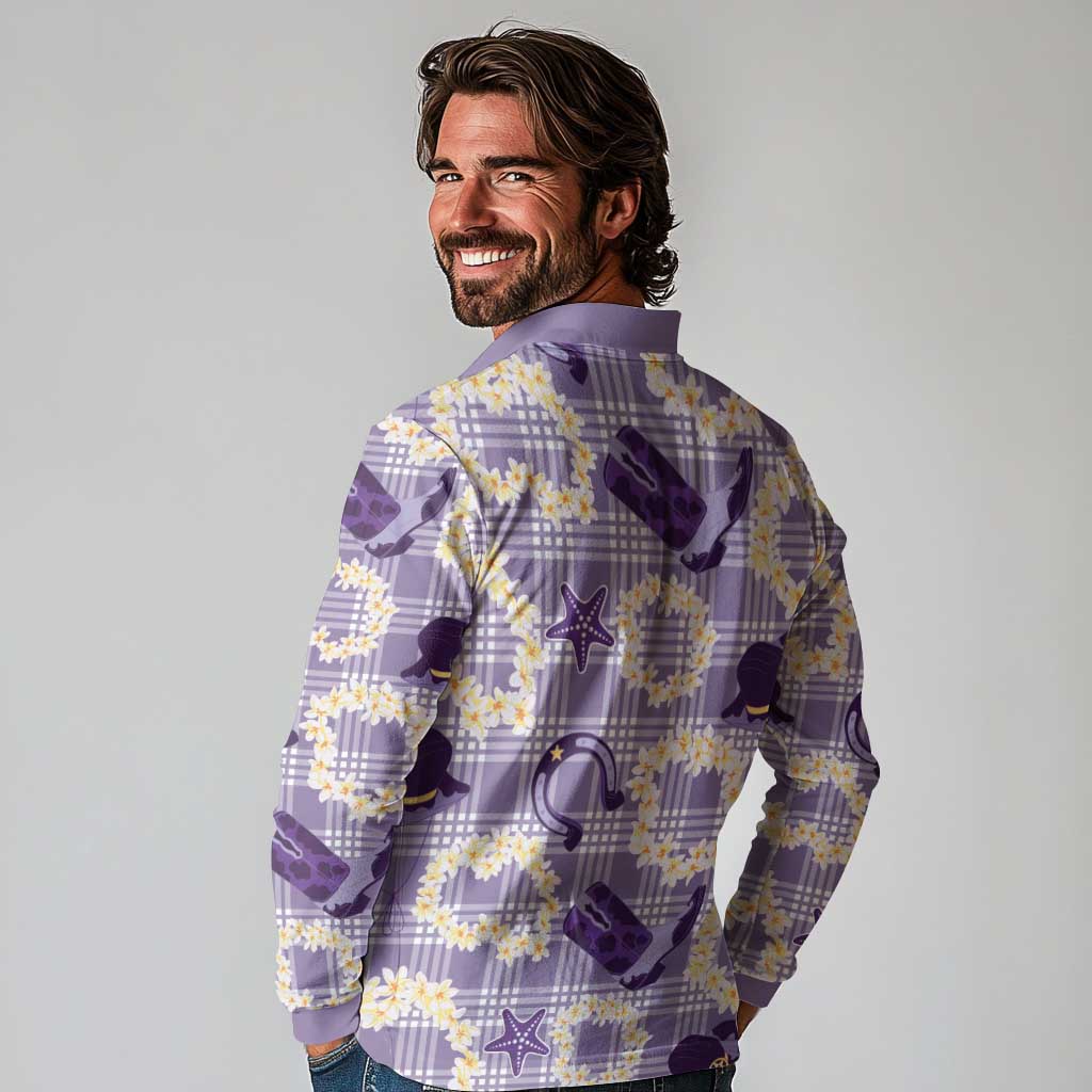 Aloha Hawaii Paniolo Lavender Palaka Long Sleeve Polo Shirt Coastal Rodeo LT7 - Polynesian Pride