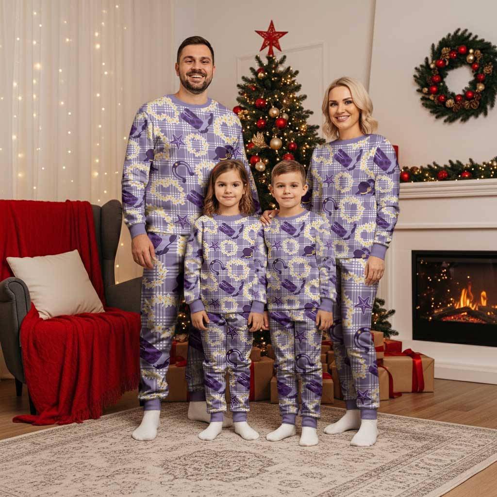 Aloha Hawaii Paniolo Lavender Palaka Christmas Pajama Set Coastal Rodeo - Polynesian Pride