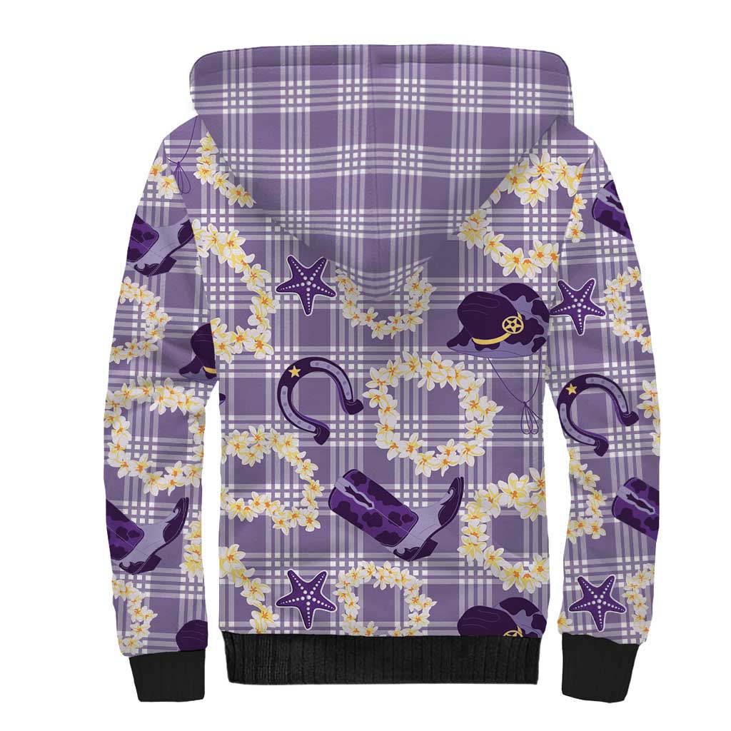 Aloha Hawaii Paniolo Lavender Palaka Sherpa Hoodie Coastal Rodeo LT7 - Polynesian Pride