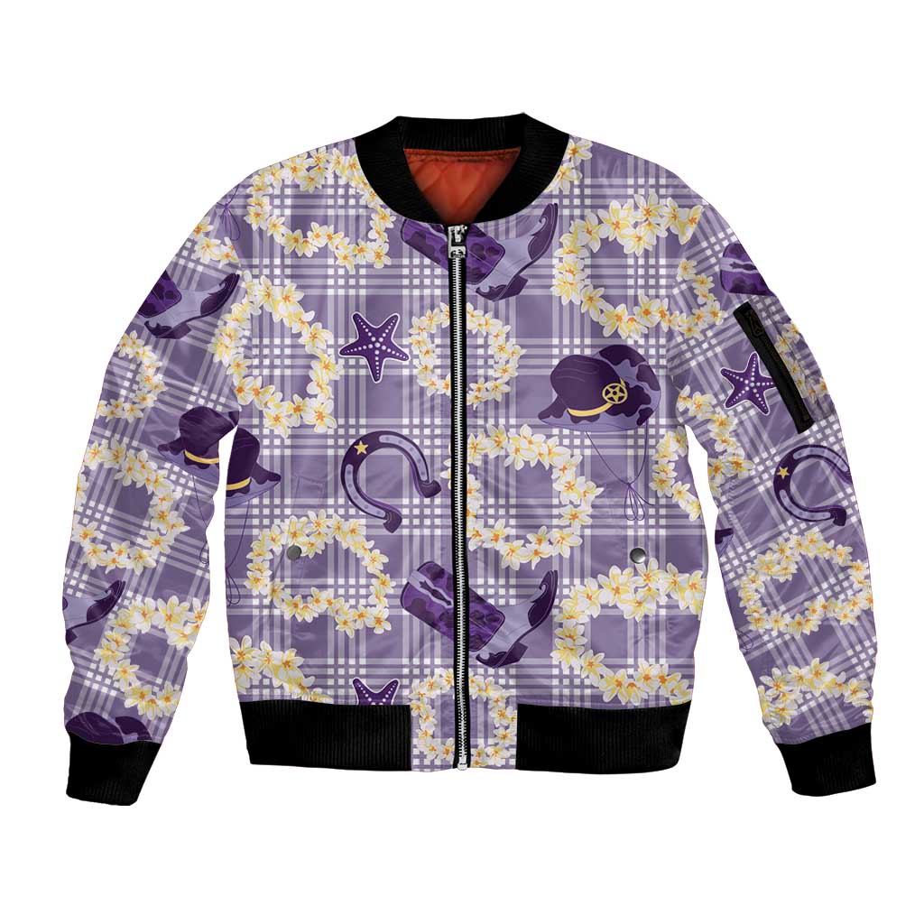 Aloha Hawaii Paniolo Lavender Palaka Sleeve Zip Bomber Jacket Coastal Rodeo LT7 Unisex Lavender - Polynesian Pride
