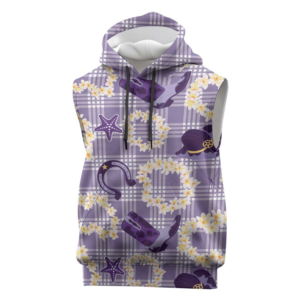 Aloha Hawaii Paniolo Lavender Palaka Sleeveless Hoodie Coastal Rodeo LT7 Lavender - Polynesian Pride