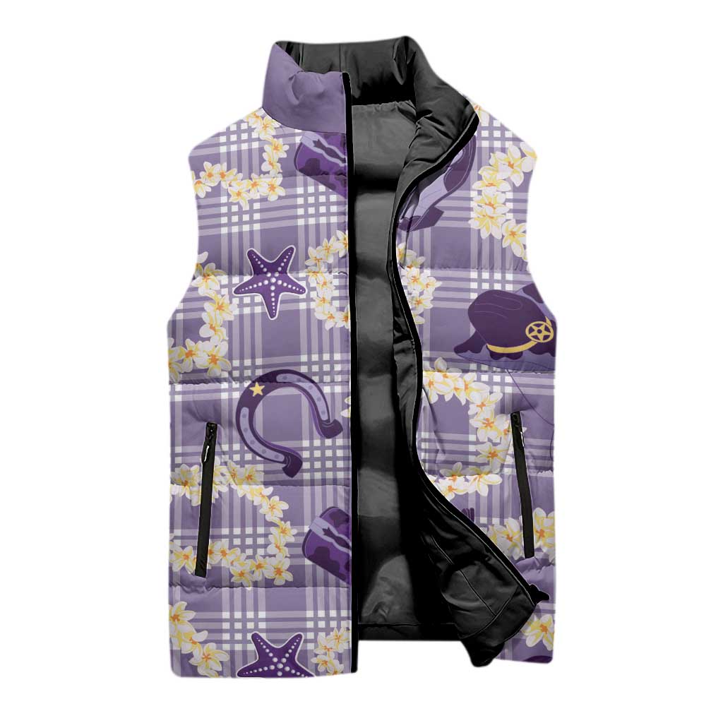 Aloha Hawaii Paniolo Lavender Palaka Sleeveless Puffer Jacket Coastal Rodeo - Polynesian Pride