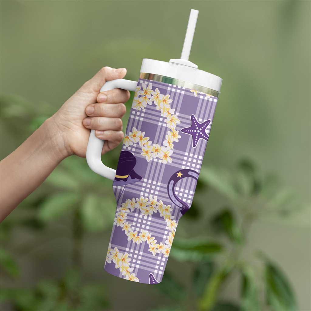 Aloha Hawaii Paniolo Lavender Palaka Tumbler With Handle Coastal Rodeo - Polynesian Pride