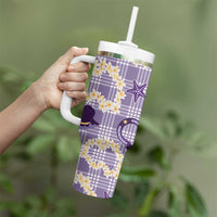 Aloha Hawaii Paniolo Lavender Palaka Tumbler With Handle Coastal Rodeo - Polynesian Pride