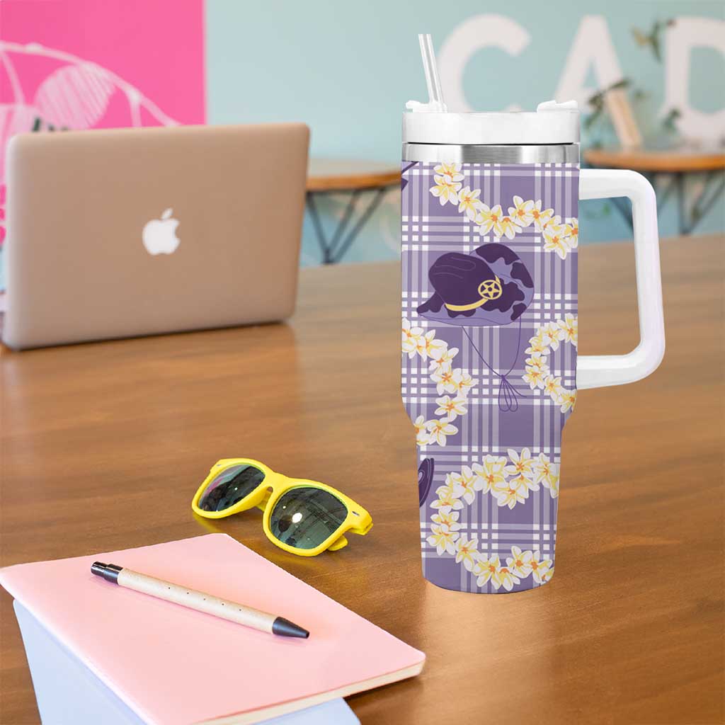 Aloha Hawaii Paniolo Lavender Palaka Tumbler With Handle Coastal Rodeo - Polynesian Pride