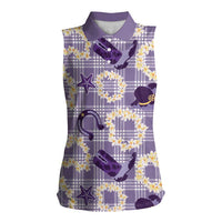 Aloha Hawaii Paniolo Lavender Palaka Women Sleeveless Polo Shirt Coastal Rodeo LT7 Female Lavender - Polynesian Pride