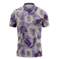 Aloha Hawaii Paniolo Lavender Palaka Zipper Polo Shirt Coastal Rodeo LT7 Lavender - Polynesian Pride