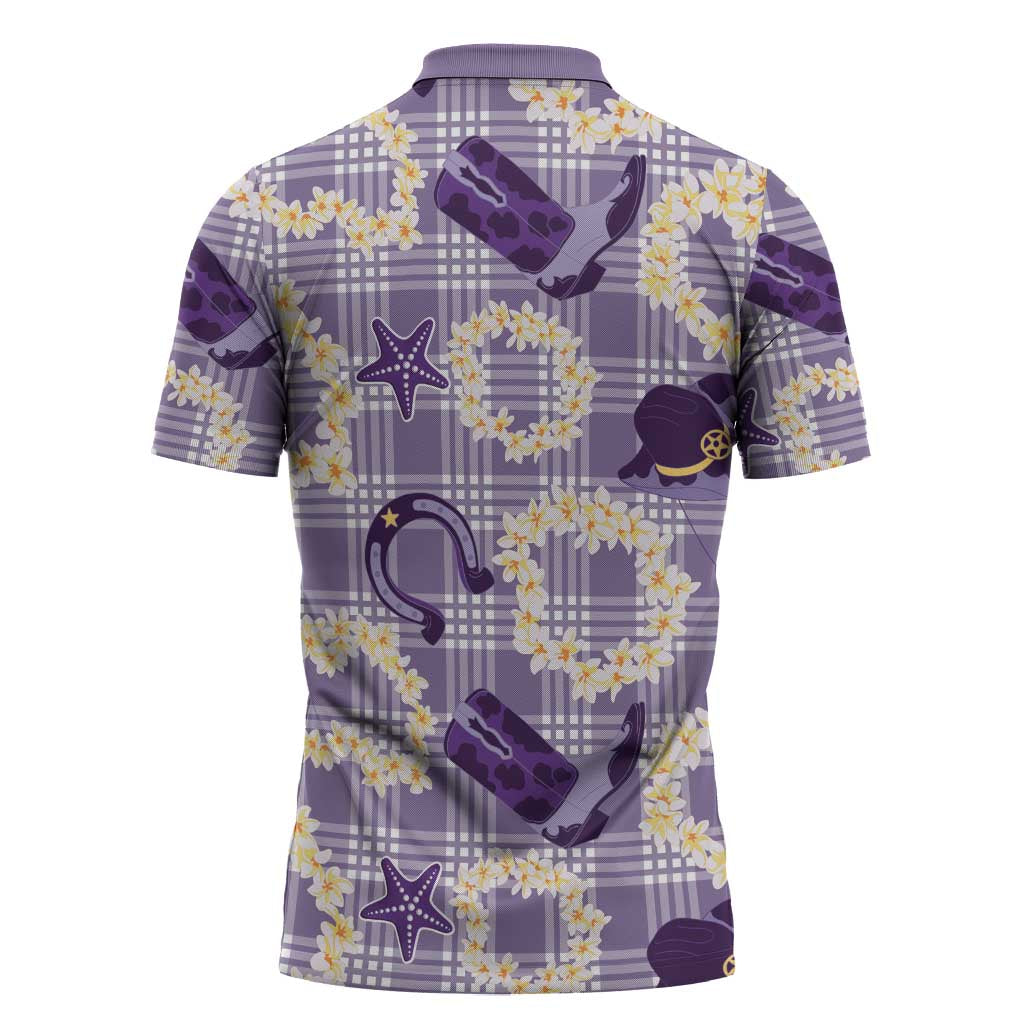 Aloha Hawaii Paniolo Lavender Palaka Zipper Polo Shirt Coastal Rodeo LT7 - Polynesian Pride