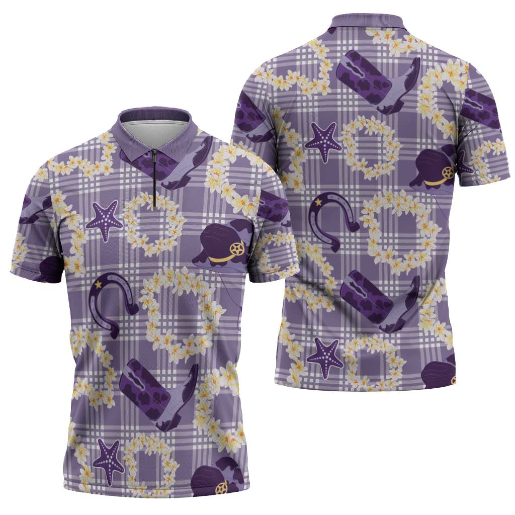 Aloha Hawaii Paniolo Lavender Palaka Zipper Polo Shirt Coastal Rodeo LT7 - Polynesian Pride