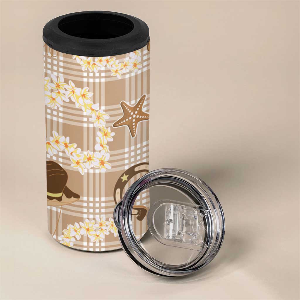 Aloha Hawaii Paniolo Khaki Palaka 4 in 1 Can Cooler Tumbler Coastal Rodeo - Polynesian Pride