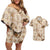 Aloha Hawaii Paniolo Khaki Palaka Couples Matching Off Shoulder Short Dress and Hawaiian Shirt Coastal Rodeo - Polynesian Pride