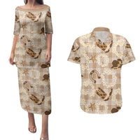 Aloha Hawaii Paniolo Khaki Palaka Couples Matching Puletasi and Hawaiian Shirt Coastal Rodeo LT7 Khaki - Polynesian Pride