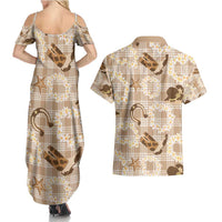 Aloha Hawaii Paniolo Khaki Palaka Couples Matching Summer Maxi Dress and Hawaiian Shirt Coastal Rodeo LT7 - Polynesian Pride