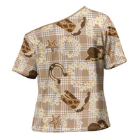 Aloha Hawaii Paniolo Khaki Palaka Cross Shoulder Shirt Coastal Rodeo - Polynesian Pride