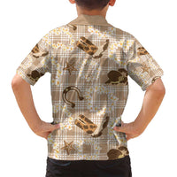Aloha Hawaii Paniolo Khaki Palaka Family Matching Long Sleeve Bodycon Dress and Hawaiian Shirt Coastal Rodeo LT7 - Polynesian Pride