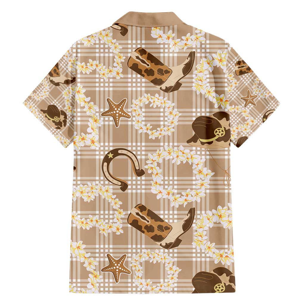 Aloha Hawaii Paniolo Khaki Palaka Family Matching Off Shoulder Short Dress and Hawaiian Shirt Coastal Rodeo LT7 - Polynesian Pride