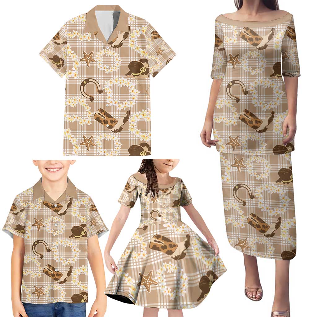 Aloha Hawaii Paniolo Khaki Palaka Family Matching Puletasi and Hawaiian Shirt Coastal Rodeo LT7 - Polynesian Pride