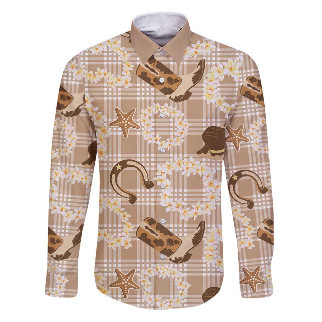 Aloha Hawaii Paniolo Khaki Palaka Family Matching Puletasi and Hawaiian Shirt Coastal Rodeo LT7 Dad's Shirt - Long Sleeve Khaki - Polynesian Pride