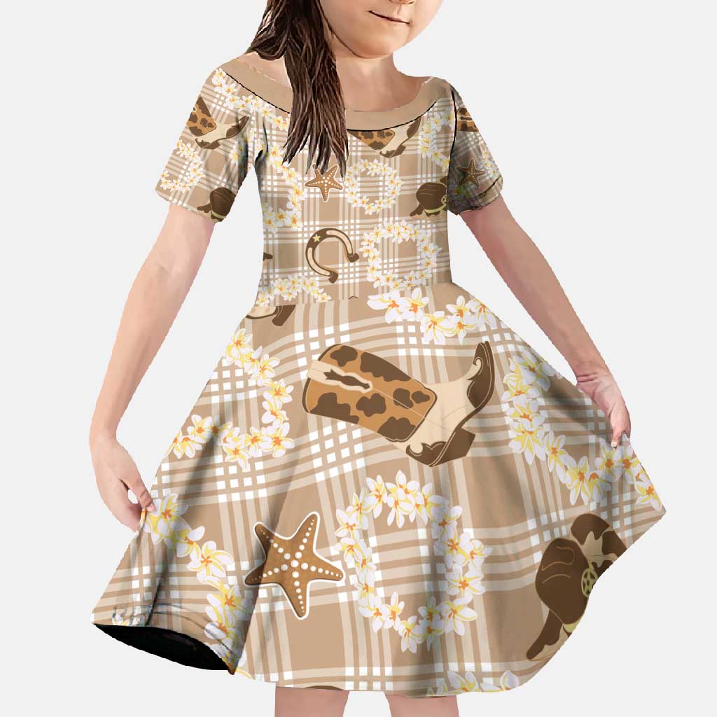 Aloha Hawaii Paniolo Khaki Palaka Family Matching Short Sleeve Bodycon Dress and Hawaiian Shirt Coastal Rodeo LT7 Daughter's Dress Khaki - Polynesian Pride