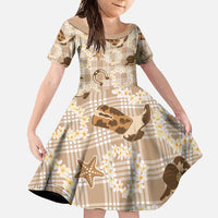 Aloha Hawaii Paniolo Khaki Palaka Family Matching Short Sleeve Bodycon Dress and Hawaiian Shirt Coastal Rodeo LT7 Daughter's Dress Khaki - Polynesian Pride