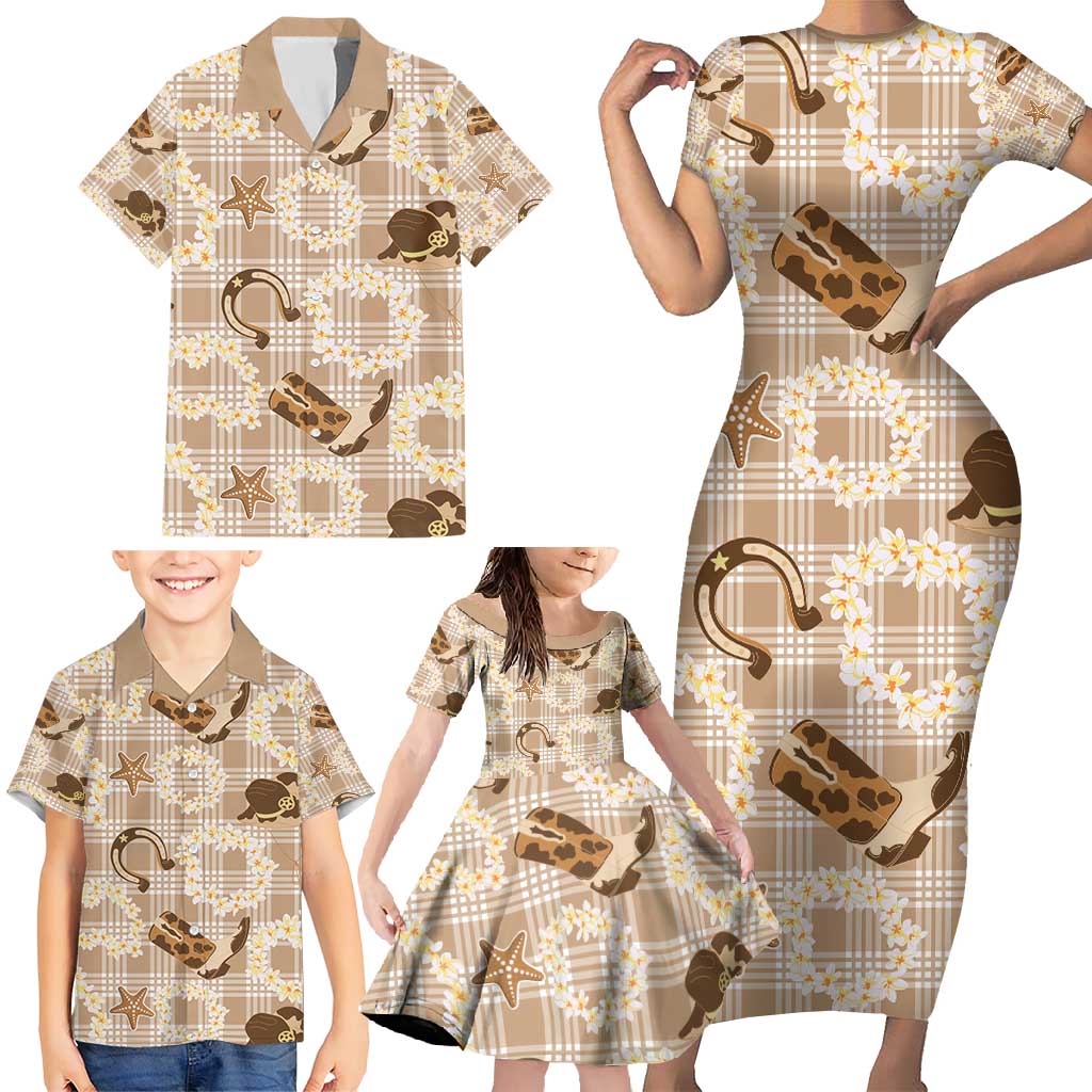 Aloha Hawaii Paniolo Khaki Palaka Family Matching Short Sleeve Bodycon Dress and Hawaiian Shirt Coastal Rodeo LT7 - Polynesian Pride