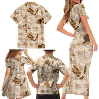 Aloha Hawaii Paniolo Khaki Palaka Family Matching Short Sleeve Bodycon Dress and Hawaiian Shirt Coastal Rodeo LT7 - Polynesian Pride