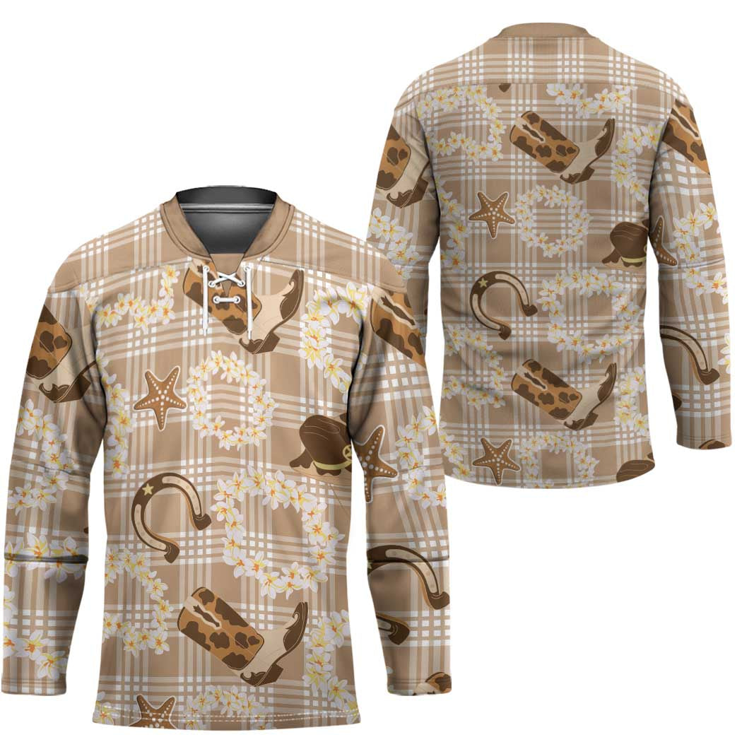 Aloha Hawaii Paniolo Khaki Palaka Hockey Jersey Coastal Rodeo - Polynesian Pride