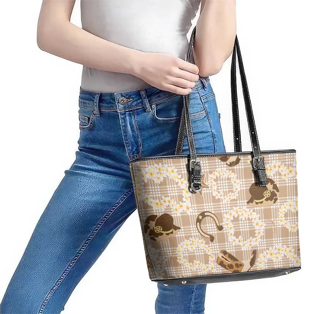 Aloha Hawaii Paniolo Khaki Palaka Leather Tote Bag Coastal Rodeo - Polynesian Pride