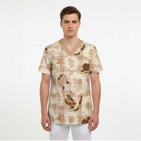 Aloha Hawaii Paniolo Khaki Palaka Scrub Top Coastal Rodeo LT7 - Polynesian Pride