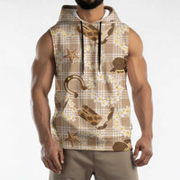 Aloha Hawaii Paniolo Khaki Palaka Sleeveless Hoodie Coastal Rodeo LT7 - Polynesian Pride