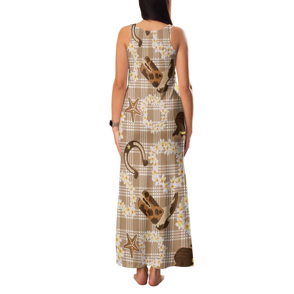 Aloha Hawaii Paniolo Khaki Palaka Tank Maxi Dress Coastal Rodeo - Polynesian Pride