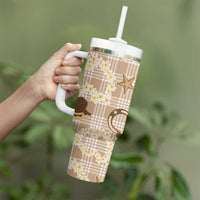 Aloha Hawaii Paniolo Khaki Palaka Tumbler With Handle Coastal Rodeo - Polynesian Pride
