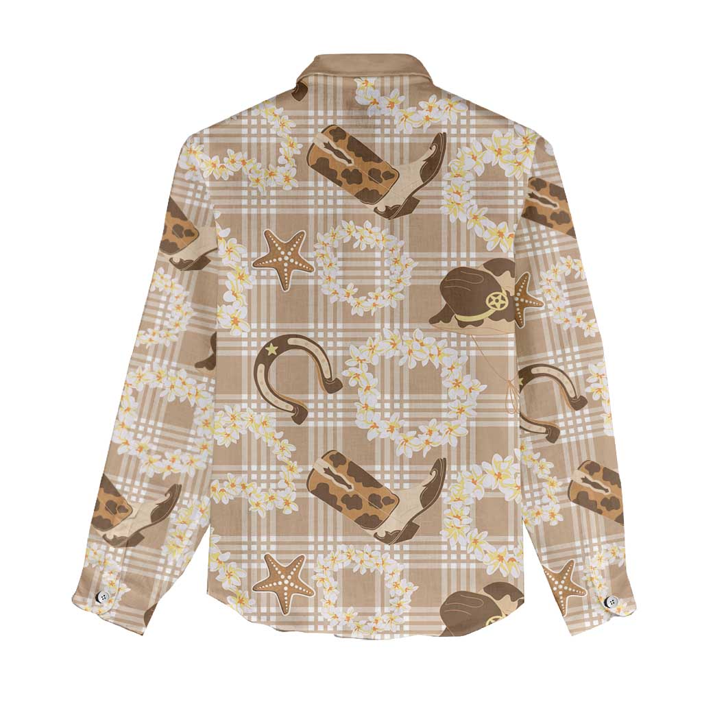 Aloha Hawaii Paniolo Khaki Palaka Women Casual Shirt Coastal Rodeo - Polynesian Pride