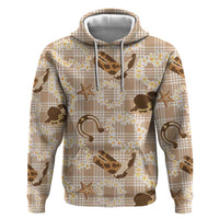 Aloha Hawaii Paniolo Khaki Palaka Zip Hoodie Coastal Rodeo - Polynesian Pride