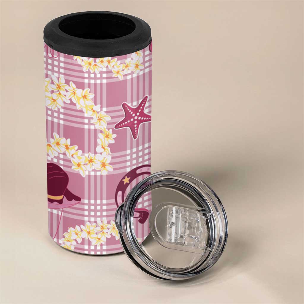 Aloha Hawaii Paniolo Lokelani Rose Palaka 4 in 1 Can Cooler Tumbler Coastal Rodeo LT7 - Polynesian Pride