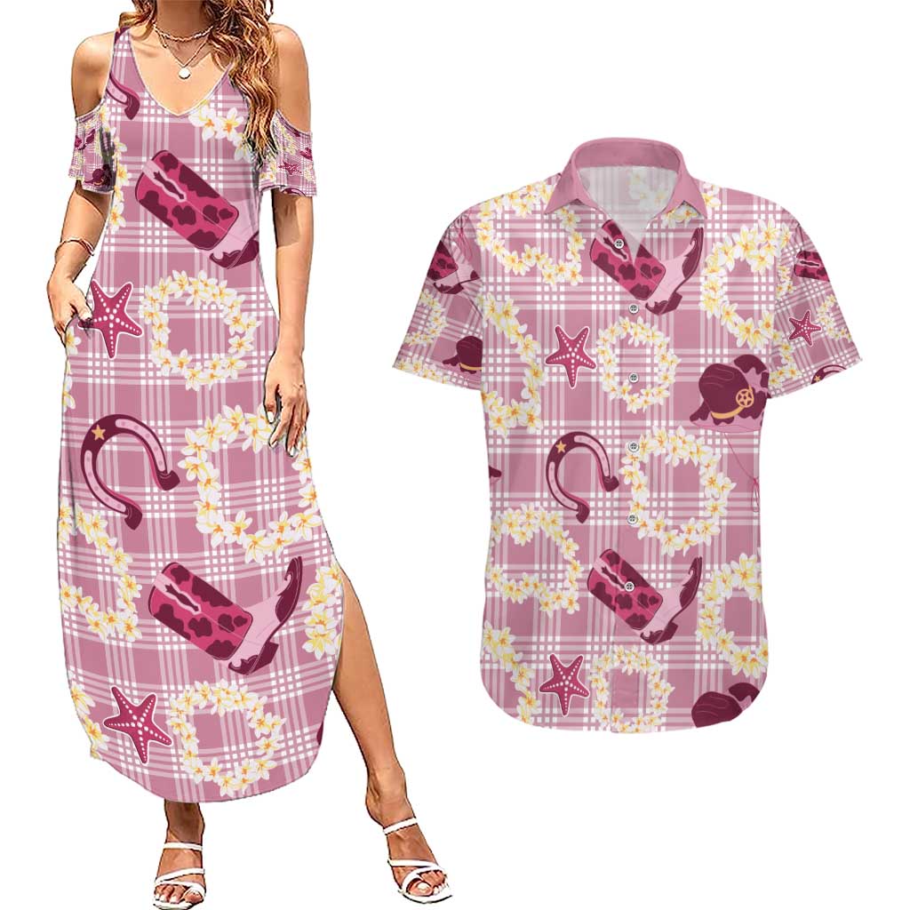 Aloha Hawaii Paniolo Lokelani Rose Palaka Couples Matching Summer Maxi Dress and Hawaiian Shirt Coastal Rodeo LT7 Rose Pink - Polynesian Pride