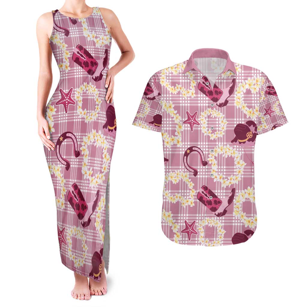Aloha Hawaii Paniolo Lokelani Rose Palaka Couples Matching Tank Maxi Dress and Hawaiian Shirt Coastal Rodeo LT7 Rose Pink - Polynesian Pride