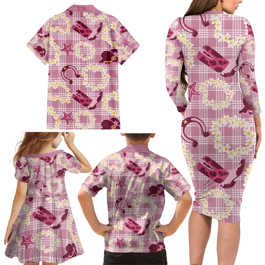Aloha Hawaii Paniolo Lokelani Rose Palaka Family Matching Long Sleeve Bodycon Dress and Hawaiian Shirt Coastal Rodeo LT7 - Polynesian Pride